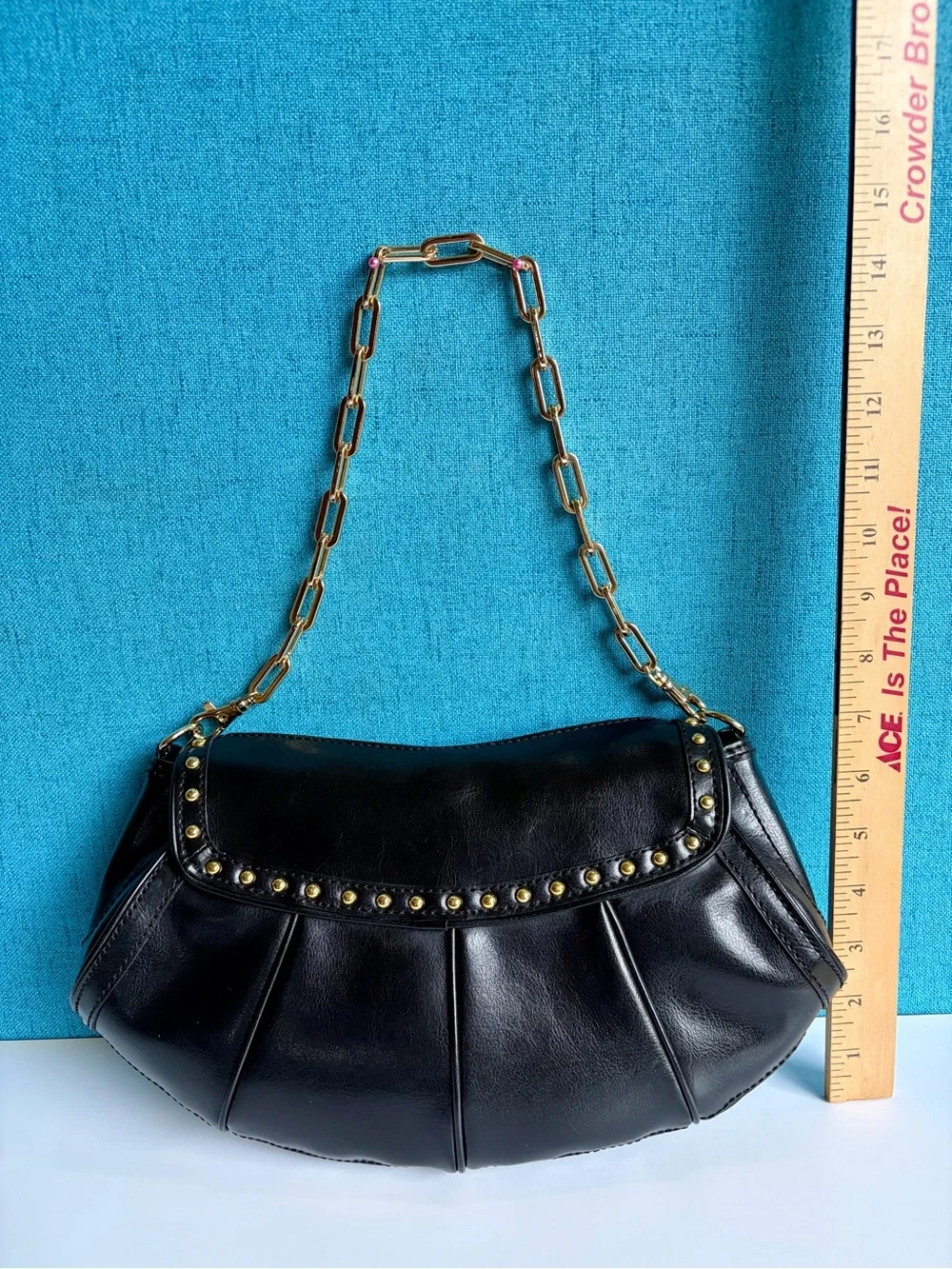 Maxx New York Black Shoulder Bag with Gold Studs & Chain Strap